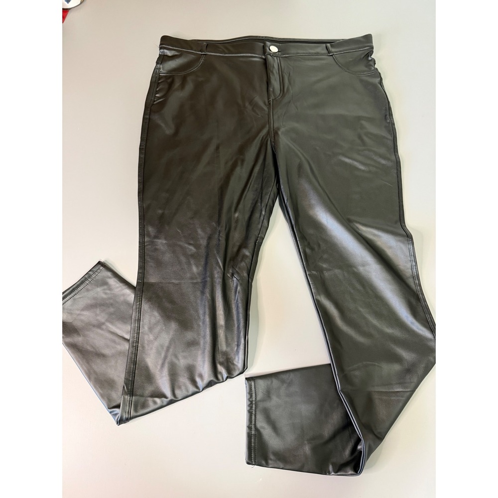 Black Faux Leather Slim Leg Pants Plus Size 3XL Stretchy PU Trousers